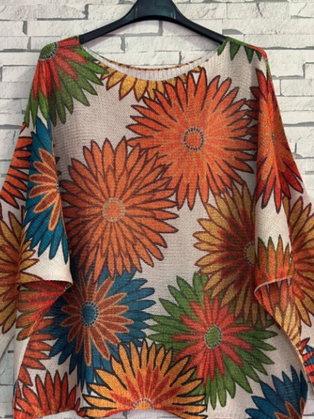 Loowie Orange Floral Round Knit Printed Sweater